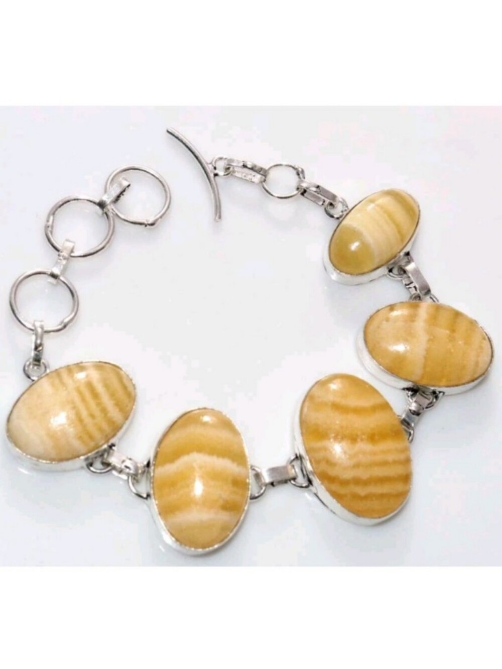 Yellow Banded Calcite Gemstone Jewelry 925 Sterling Silver Toggle Bracelet